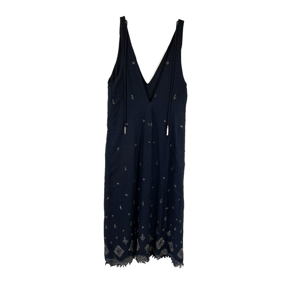 Zara Embroidered Beaded V-Neck Black Pullover Midi Dress Fringe Limited Edition - Picture 4 of 11